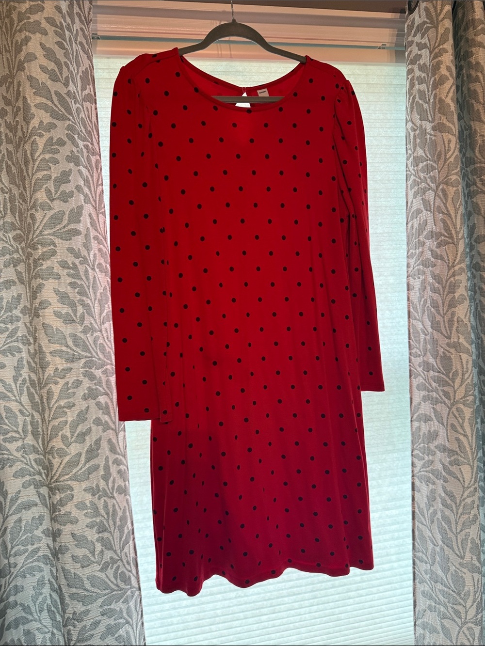 Old Navy Red Long Sleeve Dress with Black Polka Dots